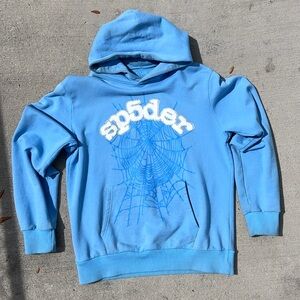 Spyder Blue Hoodie with Spider Web Design